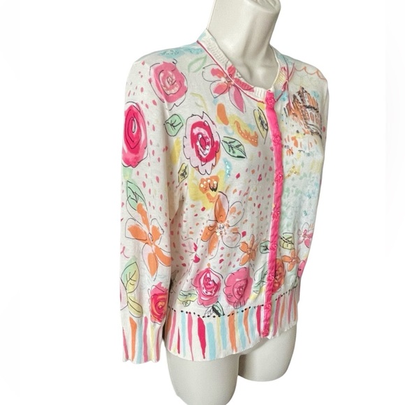 I.e. Cardigan Womens Floral Funky Button Up Cardigan Size M Colorful - Picture 7 of 14